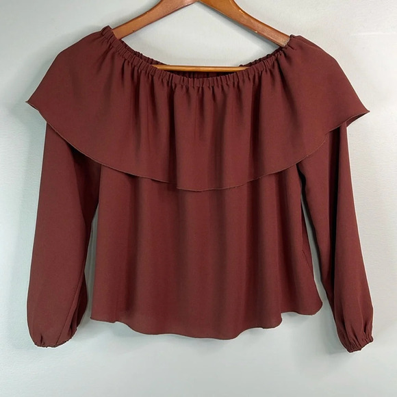 WILFRED Morel Off The Shoulder Blouse Burgundy Ruffle Elastic Balloon Sleeve XXS - Picture 11 of 11